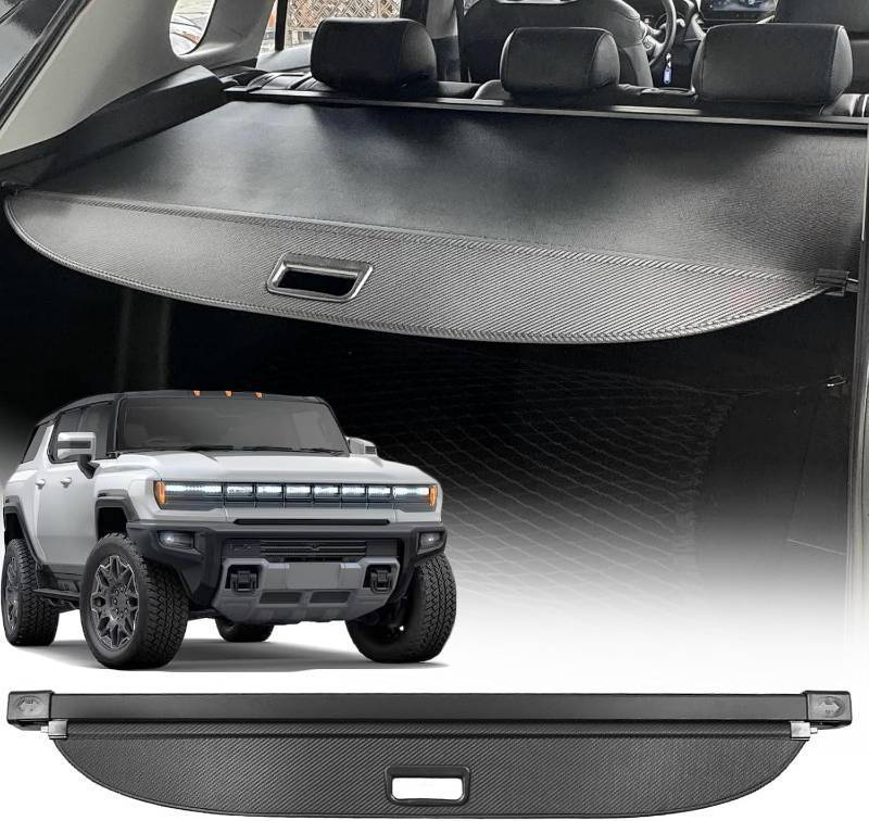 lot 101672 image: Cargo Cover Compatible with 2024 2025 GMC Hummer EV Accessories,Carbon Fiber Texture Retractable Trunk Cover Fits for GMC Hummer EV SUV 2024 2025 Accessories Rear Trunk Protector