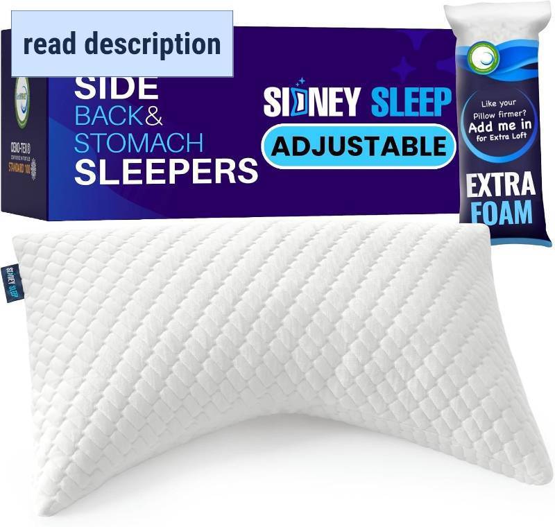 lot 271434 image: Sidney Sleep Adjustable Curved Contour Fill Pillow   Queen Size   for Side and Back Sleepers   Neck & Shoulder Comfort Support   Extra Fill Included (White)