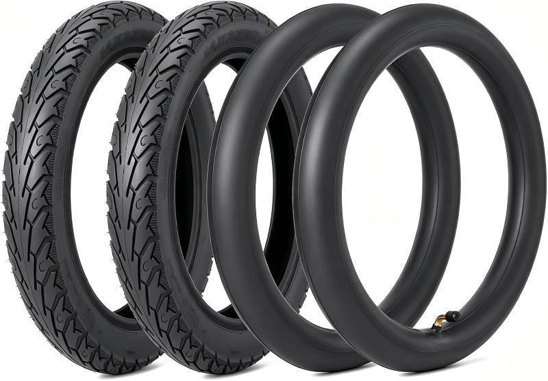 lot 161568 image: 14x2.125 Tire and Tube Set,57-254 E-Bike Replacement Tires 2 Sets  14 Inch Butyl Rubber Tubes With Cr202 Angled Valve Stem For Folding E-Bike,Electric Scooters,Ebikes And Kids Bikes