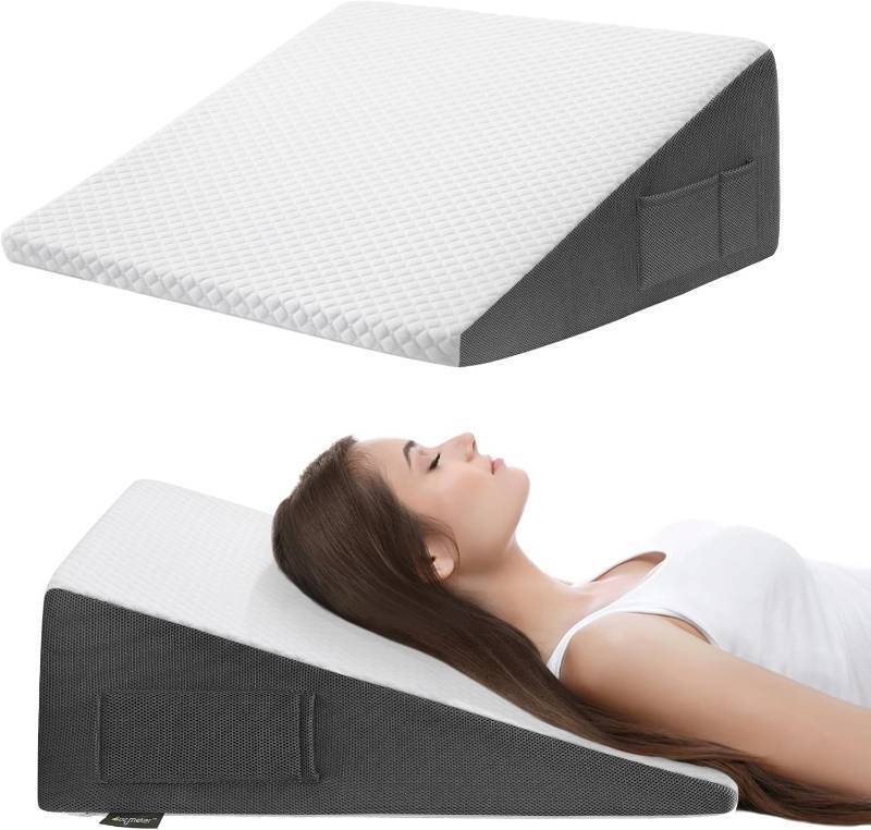 lot 261584 image: Cozymaker 10-inch Bed Wedge Pillow for Sleeping Back Support Pain Relief  Cooling Memory Foam Incline Wedge for Sleeping After Surgery, Gerd Acid Reflux, Neck Pain, Snoring, Removable Washable Cover