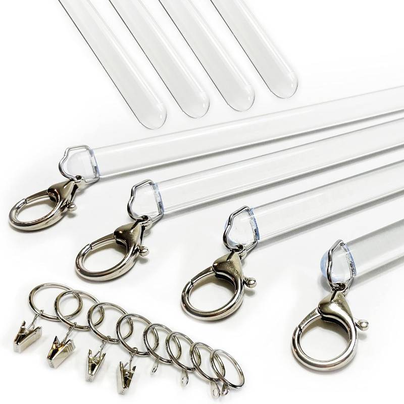 lot 261589 image: 36 inch (4 Pack) All Clear Acrylic Curtain Pull Wand - Clear Drapery Pull Rod for Opening-Closing Curtains. Versatile Curtain Wand - Invisible Drapery Wand - (36 Inch)