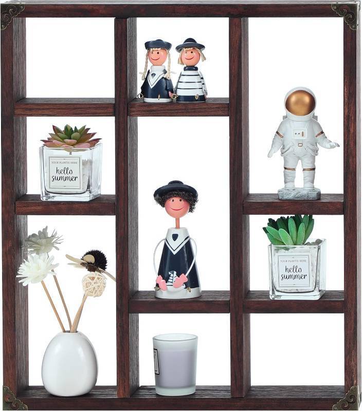 lot 361563 image: 17.7x15.7-Inch Shadow Box Shelf 9-Slot Rustic Floating Shelves Larger Wall Mounted Shelf Lightweight Solid Wood Display Shelf Freestanding Farmhouse(9C-Rustic Walnut)