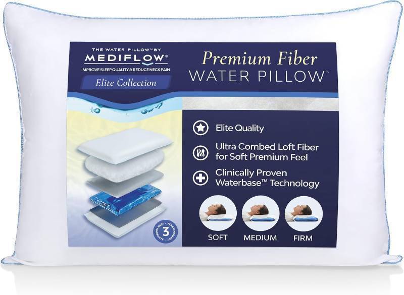 lot 461459 image: Mediflow Water Pillow - Elite Collection, Fiber Pillow. Orthopedic Pillow for Neck Pain Relief, Adjustable Water Pillow for Sleeping. (1 Pillow)