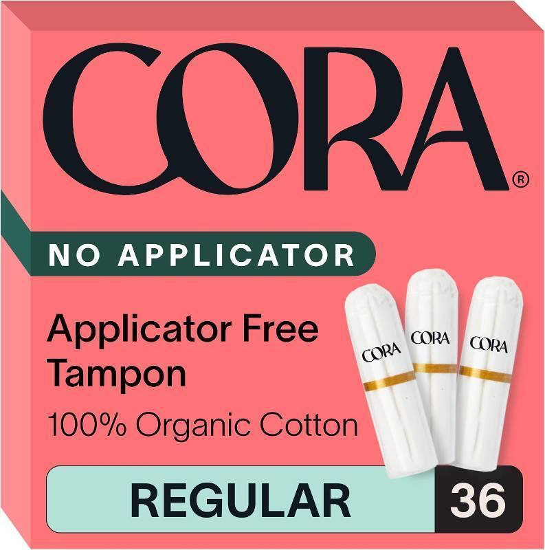 lot 152205 image: Cora 100% Organic Cotton Non-Applicator Tampons (36 Regular Tampons)  Comfortable Leak Protection, Expands to Your Shape, Made Without Chlorine, Pesticides, or Rayon, Organic Cotton Feminine Care