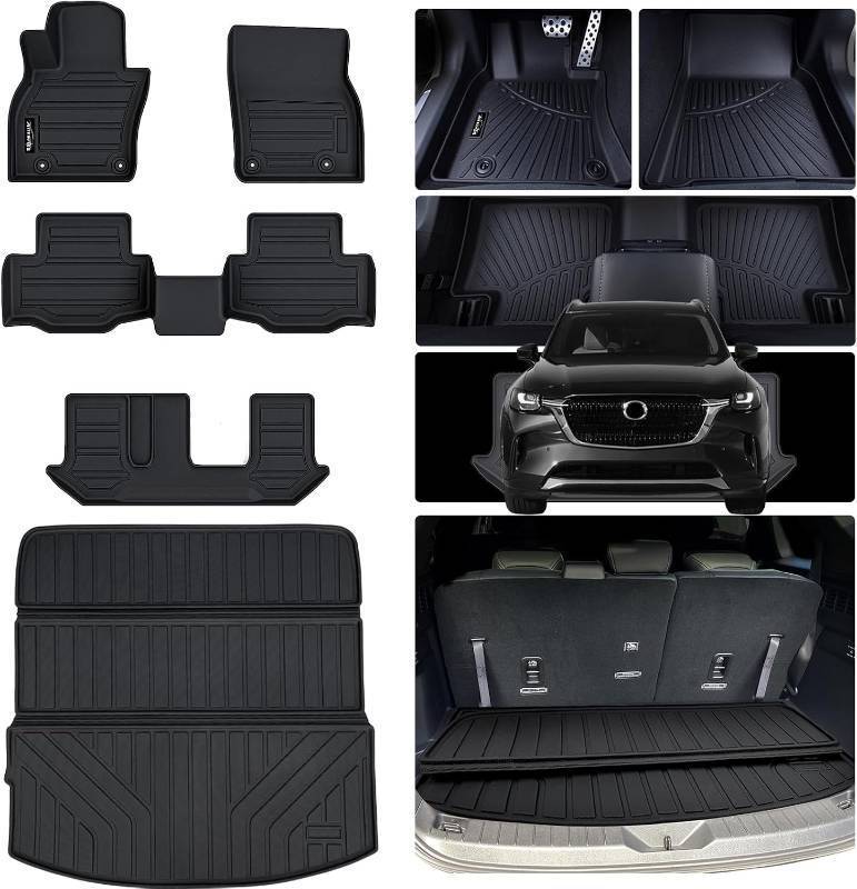 lot 251640 image: Retails for $120 Floor Mats & Trunk mat for 2024 2025 2026 Mazda CX-90 PHEV 8 Seats-2 Row Bench Seat(Not Fit 6&7 Seats) TPE All Weather Protection 3 Rows Car Floor Liners & Cargo Liners for CX90 Accessories