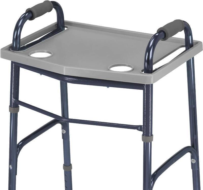 lot 251657 image: DMI Walker Tray With Cup Holders, Walker Tray For Folding Walkers, Mobility Accessory for Seniors, Tray Table for Standard Walkers, Multipurpose and Portable, Gray