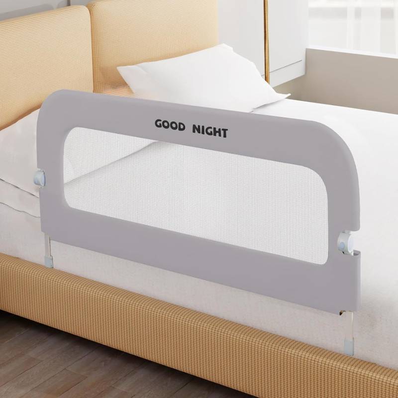 lot 342194 image: Bed Rail for Toddlers, 32 Inch Toddler Bed Rails, Bed Rail for Baby(Grey)  Adjustable Heights, Folding up Portable, Safe Metal Frame, For Baby, For Crib, Twin, Bunk, Full Size, Queen & King Bed