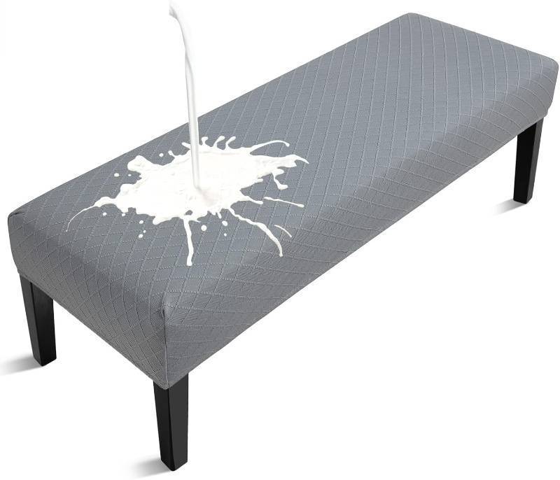 lot 442119 image: Fuloon Waterproof Dining Bench Cover, Removable Bench Slipcover Washable Bench Seat Protector Cover for Living Room, Bedroom, Kitchen (Light Grey)