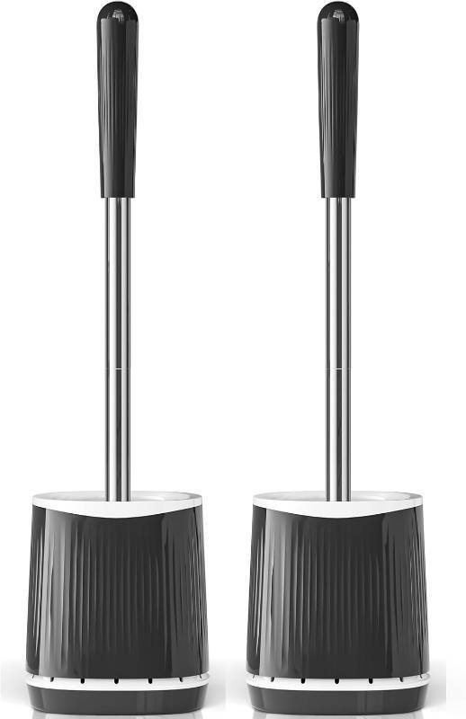 lot 152174 image: TRENTI Toilet Brush and Holder Set - Bristles Bowl Brush Head with Ventilated Holder, Wall Mounted Compact Set for Bathroom Deep Cleaning