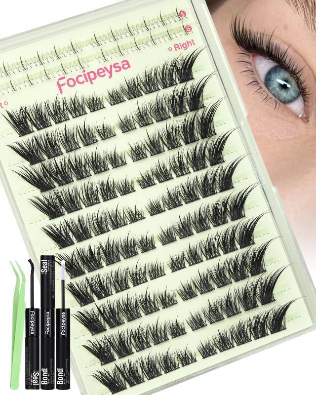 lot 152202 image: Fox Eye Lash Clusters Wispy Eyelash Clusters Kit Natural Lash Extensions Foxtail Cluster Eyelash Extensions Spiky Individual Eyelashes Extension Kit with Lash Bond and Seal, Lash Tweezers