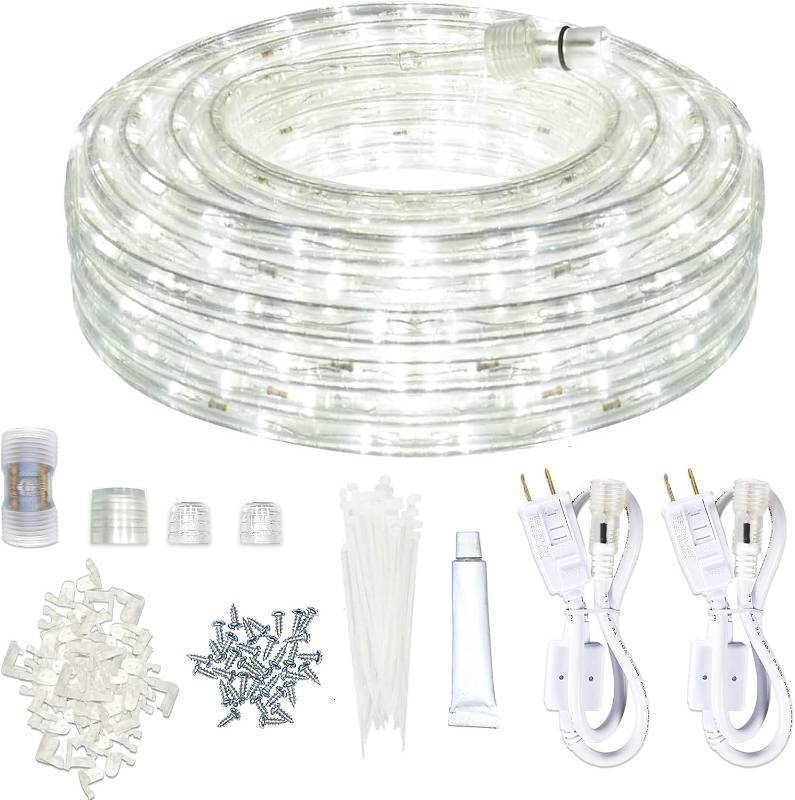 lot 351852 image: Rope Lights Outdoor Waterproof Daylight White LED 50FT Cuttable Outside Bright 110V Lighting Connectable Flexible Plug Cool Clear Tube, Indoor Deck Patio Xmas Camping Decor, Not Flat Strip
