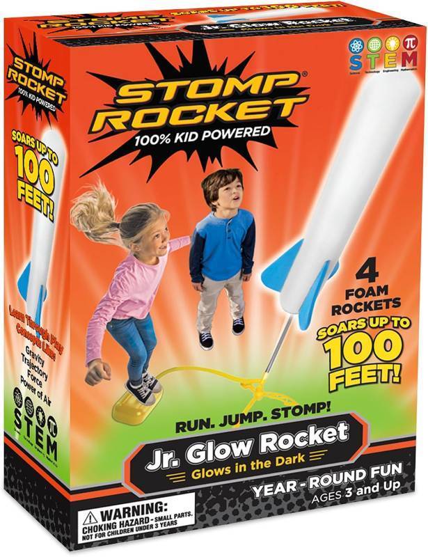 lot 231575 image: Stomp Rocket Jr Glow Rocket Launcher for Kids, 4 Rockets - Glow in The Dark  Fun Outdoor Toys for Boys & Girls, Ages 3 & Up - Soft Foam Blaster Set Soars Up to 100ft - STEM Toys for Outside & Backyard