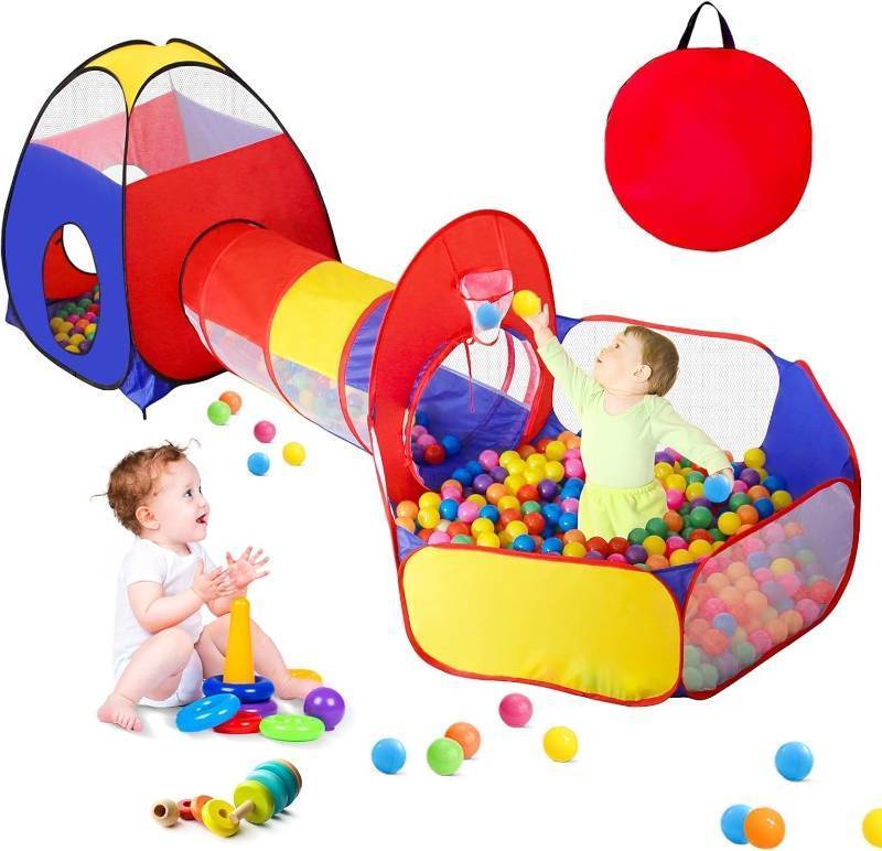 lot 261463 image: GeerWest 3 in 1 Kids Play Tent for Toddler with Baby Ball Pit and Play Tunnel, Children Indoor Outdoor Playhouse with Climbing Tunnel Toy for Toddlers, Boys and Girls Best Birthday Gifts No Balls