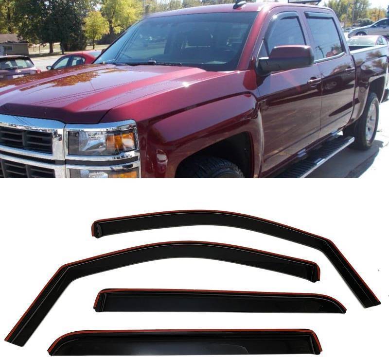 lot 351749 image: in-Channel Style Smoke Window Sun Rain Visors Vent Guard Compatible with Chevrolet Silverado GMC Sierra Crew Cab 2014-2018