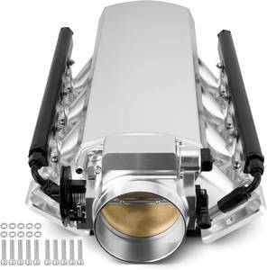 lot 271471 image: Retails for $330 92mm EFI Intake Manifold with Fuel Rails, Throttle Body, TPS IAC, Silver  Compatible with selected Chevrolet GMC Pontiac LS1 LS2 LS6 engines, including fuel rails, throttle body, TPS and IAC sensors