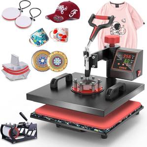lot 371380 image: Retails for $220 OIIEE Heat Press Machine 5 in 1 Combo Heat Press 15 x 15 Inch Heat Transfer Machine 360-Degree Swing Away Digital Shirt Printing Multi-function Heat Transfer Sublimation for T Shirts Mug Hat Plate Cap