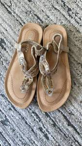lot 161 image: Beaded Thong Sandals with Metallic Straps 7.5&nbsp