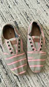 lot 169 image: TOMS Slip-On Shoes Gray Pink Striped size 9.5  -