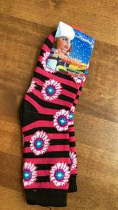 lot 187 image: Mao Quanna Striped Socks with Floral Pattern Pink Black White -&nbsp