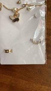 lot 191 image: Gold-Tone Butterfly Charm Necklace with Pearl and Rhinestone -&nbsp