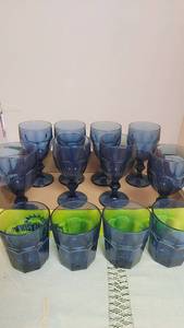 lot 201 image: Glassware Lot 12 Glasses Blue Goblets Clear Stemmed, Beautiful  -&nbsp