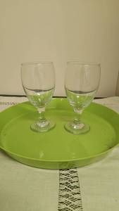 lot 203 image: Set of 2 Glass Goblets with Textured Lower Bowl -&nbsp