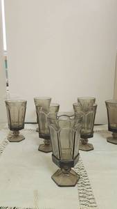 lot 207 image: Set of 7 Hexagonal Pedestal Glasses Smoky Taupe&nbsp