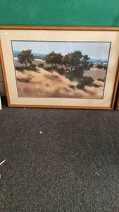 lot 253 image: Framed Landscape Print Trees Hills and Fields -
