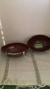 lot 255 image: 2 Dark Brown Serving Bowls with Football Design -&nbsp