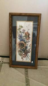 lot 258 image: Framed Botanical Floral Print Sunflower Blue Flowers -&nbsp