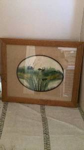 lot 259 image: Framed Oval Landscape Print with Wood Frame -&nbsp