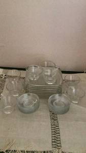 lot 303 image: Glassware Lot 28 Pieces 8 Drinking Glasses and 12 saucers 8 plates -