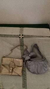 lot 310 image: Lot of 2 Womens Handbags gold Chain Strap and  silver Gathered Frame -