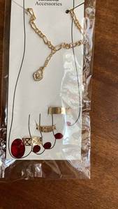 lot 362 image: Fashion Accessories Set Gold-Tone Chain Necklace anklet Red Stones and toe rings  -