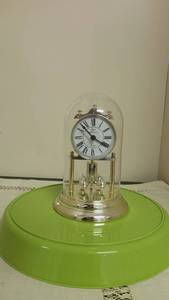 Elgin Quartz Anniversary Clock with Glass Dome and Rotating Pendulum -