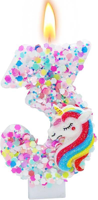 lot 65958 image: 2.83 Inch Number 3 Birthday Candle,Unicorn Birthday Decorations for Cake Topper,Cartoon Theme Party Supplies (Pink, Number 3)
