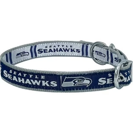lot 67478 image: Pets First Seattle Seahawks Reversible Collar Reversible NFL Dog Collar Premium Two-Sided Pet Collar with NFL Logo, Large