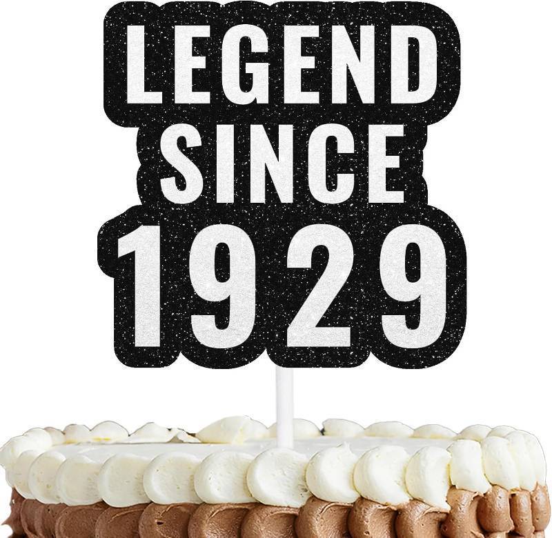 lot 67504 image: White Glitter Cake Topper Cheer to Legend Since 1929 Theme Party Decorations Men Happy 96th Birthday Fathers Day Party Decor Supplies