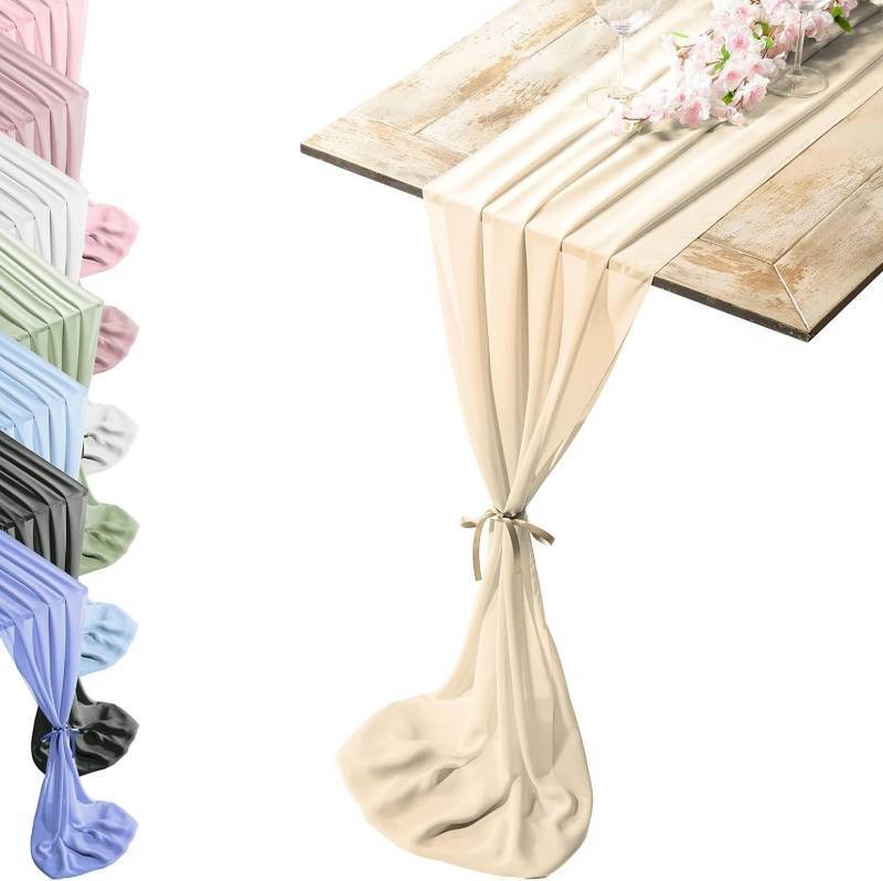 lot 67539 image: Silky Touch Chiffon Table Runner Set - 29 x 120, Elegant Blonde-Ivory Runner, Perfect for Halloween, Christmas, Weddings & Events