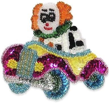 lot 67556 image: Expo International 4 x 3 12 Clown On Wheels Sequin AppliquePatch  Multi Colors
