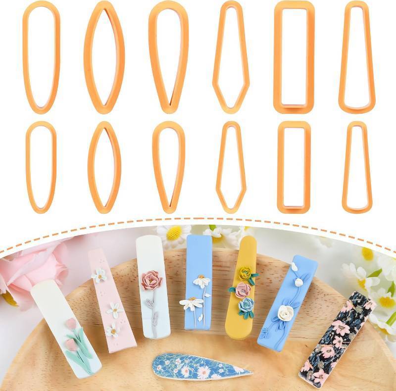 lot 67577 image: Puocaon Basic Polymer Clay Cutters - 12 Pcs Clay Cutters for Jewelry Making, Hair Clip Cutters, Barrettes, Long Oval Jewelry Cutters