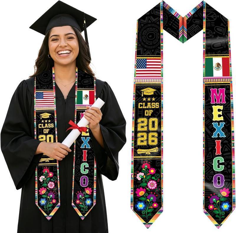 lot 67605 image: Class of 2026 Country Flag Graduation Sash - National Country Flag Salvadorans Mexican Dominican Graduation Stole