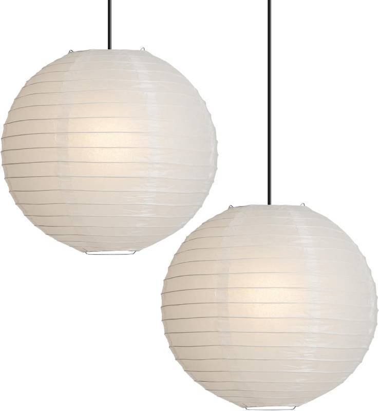 lot 67652 image: 2PC 12 Inch Round Rice Paper Lamp Shades, White Paper Lanterns Lights,Paper Pendant Light Shade,Hanging Paper Lamp Shade,Noguchi Lamp Shade,Lampshade for Living Room,Excluding Wires and Bulbs