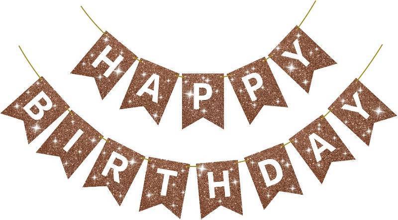 lot 67658 image: Glitter Brown Happy Birthday Banner Sign with Shiny Letters Glitter Happy Birthday Bunting Banner Flag Garland for Kids Boys Baby Birthday Party Decorations Supplies