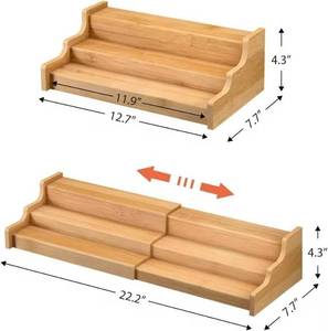 lot 85588 image: NEW Three-Layer Bamboo Retractable Storage Rack Organizer for Cans or Spices