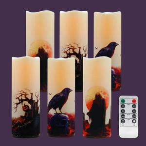 lot 85600 image: Halloween LED Candles, Gothic, 6-pack, WITH Remote NEW