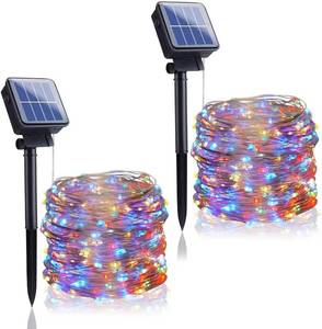 lot 85615 image: 2 Pack String Lights 200 LED Outdoor Solar Copper Wire Fairy Lights RGB
