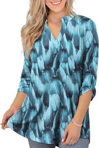 lot 85618 image: Womens Plus Size Tunic V Neck Blouse - 34 Roll Sleeve Business Casual Top XXL