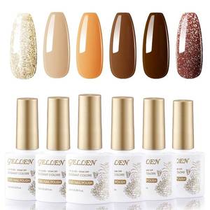 lot 85630 image: NEW 6 Color Fall Winter Brown Gel Nail Polish Set Nude Gold Glitter UV Gel Kit