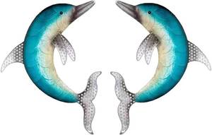 lot 85634 image: NEW Two Metal Dolphin Wall Decor - 12.6 Outdoor Garden Fence Art
